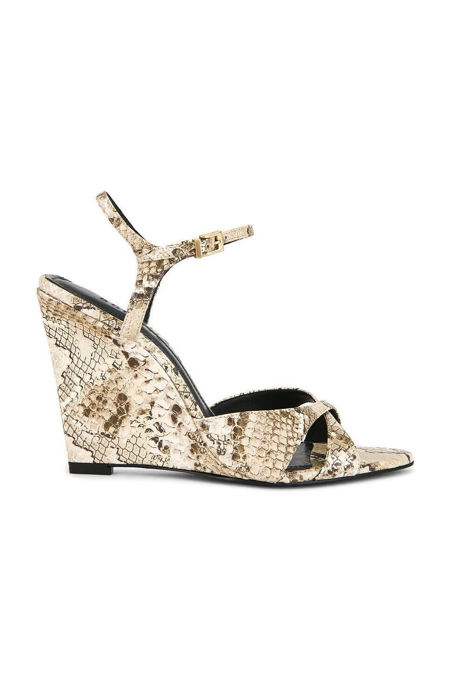 Schutz Maxine Wedge Sandal in Platina leather high wedge heel snakeskin strap